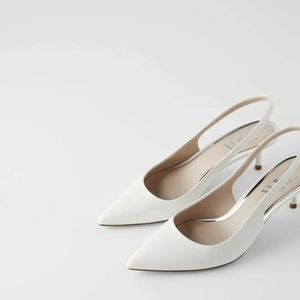 Zara White Slingback Kitten Heel